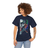 Jocker Split Insanity Unisex Heavy Cotton Tee Bold Gothic Streetwear Dark Psychological Art Design Statement Shirt for Fearless Thinkers and Risk Lovers