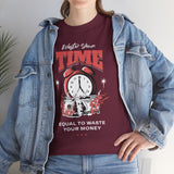 Waste Your Time Unisex Heavy Cotton Tee Graphic Black T Shirt Motivational Hustle Money Clock Streetwear Bold Entrepreneur Mindset Fashion Outfit