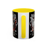 Money Bright Angel Accent Coffee Mug 11oz 15oz Gothic Statue Black Ceramic Cup with Red Flames and Cash Design for Hustlers