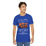 Orange Retro JDM Inspired Sports Coupe Blueprint Unisex Heavy Cotton Tee Street Racing Art Shirt for Car Lovers Daily Wear