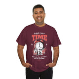 Waste Your Time Unisex Heavy Cotton Tee Graphic Black T Shirt Motivational Hustle Money Clock Streetwear Bold Entrepreneur Mindset Fashion Outfit