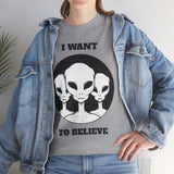 I Want To Believe Alien Unisex T Shirt Vintage UFO Graphic Tee Extraterrestrial Space Themed Sci Fi Paranormal Conspiracy Inspired Streetwear Top