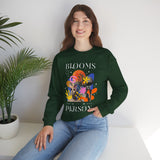 Blooms Person Unisex Heavy Blend Crewneck Sweatshirt Graphic Pullover Black Abstract Colorful Floral Head Artistic Modern Streetwear Creative Futuristic Fashion Outfit