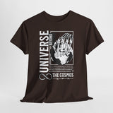 Universe Beyond The Cosmos Unisex Heavy Cotton Tee Graphic Black T Shirt Skeleton Hand Space Infinity Streetwear Futuristic Sci Fi Artistic Fashion Outfit
