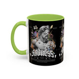 Sadness Statue Accent Coffee Mug 11oz 15oz Two Tone Ceramic Gothic Art Cup with Butterfly and Flame Design
