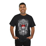 Mystic Warrior Goddess Unisex Heavy Cotton Tee Bold Monochrome Tribal Design Powerful Feminine Energy Streetwear Graphic T-Shirt for Art Lovers Festivals and Everyday Wear
