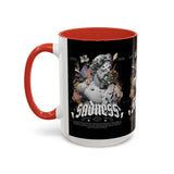 Sadness Statue Accent Coffee Mug 11oz 15oz Two Tone Ceramic Gothic Art Cup with Butterfly and Flame Design