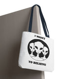 I Want To Believe Alien Tote Bag Sci Fi UFO Extraterrestrial Design Canvas Bag Space Mystery Reusable Eco Friendly Durable Shopping Travel Tote