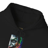 Vibrant Joker Split Insanity Unisex Hoodie Bold Gothic Streetwear Dark Psychological Art Design Cozy Heavy Blend Pullover for Fearless Thinkers and Visionary Creators