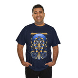 Eye Of Eternity Unisex Heavy Cotton Tee Ancient Egyptian Owl Pharaoh Gold And Blue Cosmic Streetwear Tee For Spiritual Strength And Timeless Power