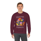 Blooms Person Unisex Heavy Blend Crewneck Sweatshirt Graphic Pullover Black Abstract Colorful Floral Head Artistic Modern Streetwear Creative Futuristic Fashion Outfit