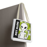Not Alone Alien Tote Bag Sci Fi Extraterrestrial UFO Design Canvas Bag Space Lover Reusable Eco Friendly Durable Shopping Travel Lifestyle Tote