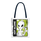 Not Alone Alien Tote Bag Sci Fi Extraterrestrial UFO Design Canvas Bag Space Lover Reusable Eco Friendly Durable Shopping Travel Lifestyle Tote
