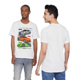 Street Racing Trio JDM Cars Graphic Unisex Heavy Cotton Tee for Drift Fans Performance Lovers and Streetwear Enthusiasts