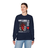 Heart Flower Graphic Unisex Heavy Blend Crewneck Sweatshirt Comfortable Streetwear Pullover Bold Red and Black Floral Heart Design Symbol of Love Strength and Vitality Perfect Gift for Friends Birthdays Cozy Days and Everyday Wear