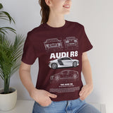 White Mid Engine Sports Coupe Blueprint Artwork Unisex Heavy Cotton Tee High Performance Inspired Streetwear Graphic Shirt For Car Enthusiasts And Automotive Art Fans