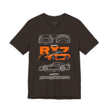 Orange Retro JDM Inspired Sports Coupe Blueprint Unisex Heavy Cotton Tee Street Racing Art Shirt for Car Lovers Daily Wear