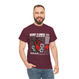 Heart Flower Graphic Unisex Heavy Cotton Tee Comfortable Streetwear T Shirt Bold Red and Black Floral Heart Design Symbol of Love Strength and Vitality Perfect Gift for Friends Birthdays and Casual...