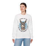 Look At Me I Wish You Good Luck Funny Donkey Unisex Sweatshirt Hilarious Cartoon Graphic Pullover Positive Vibes Humor Design Cozy Casual Wear Gift Idea