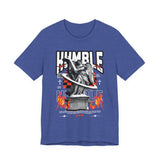Unisex Jersey Short Sleeve Tee Humble Angel Statue Graphic Streetwear Fire Print T Shirt Bold Motivational Urban Fashion Outfit