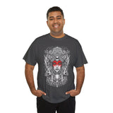 Mystic Warrior Goddess Unisex Heavy Cotton Tee Bold Monochrome Tribal Design Powerful Feminine Energy Streetwear Graphic T-Shirt for Art Lovers Festivals and Everyday Wear