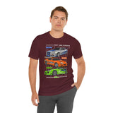 Street Racing Trio JDM Cars Graphic Unisex Heavy Cotton Tee for Drift Fans Performance Lovers and Streetwear Enthusiasts