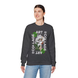 Collage Art Unisex Heavy Blend Crewneck Sweatshirt Graphic Pullover Black Abstract Modern Nature Inspired Futuristic Streetwear Creative Artistic Fashion Outfit