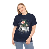 Bloom Stronger Floral Graphic Black Unisex Heavy Cotton T Shirt Motivational Nature Inspired Aesthetic Streetwear Fashion Outfit