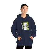 Not Alone Alien Unisex Hoodie UFO Graphic Pullover Sweatshirt Cartoon Extraterrestrial Sci Fi Space Themed Conspiracy Inspired Paranormal Streetwear
