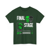 Final Stage Unisex Heavy Cotton Tee Graphic Black T Shirt Skull Neon Green Streetwear Futuristic Cyberpunk Bold Artistic Fashion Outfit