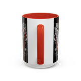 Money Bright Accent Coffee Mug 11oz 15oz Black Ceramic Gothic Angel Statue Design with Red Neon Artwork for Hustlers and Bold Thinkers