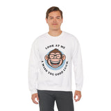 Smiling Monkey Cartoon Good Luck Unisex Sweatshirt Funny Cute Graphic Pullover Positive Vibes Humor Design Cozy Warm Casual Wear Gift For Friends Family