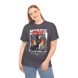 Mystic Mask Flames Graphic Unisex Heavy Cotton Tee Hustler Streetwear Motivational Dark Mystery Bold Design