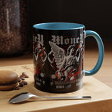 Money Bright Accent Coffee Mug 11oz 15oz Black Ceramic Gothic Angel Statue Design with Red Neon Artwork for Hustlers and Bold Thinkers