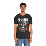 Unisex Jersey Short Sleeve Tee Humble Angel Statue Graphic Streetwear Fire Print T Shirt Bold Motivational Urban Fashion Outfit