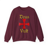 Unisex Deus Vult Crewneck Sweatshirt Medieval Crusader Cross Heavy Blend Fleece Pullover Warrior Knight Inspired Vintage Christian Symbol Streetwear