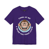 Smiling Monkey Cartoon Good Luck Design Unisex Heavy Cotton Tee Funny Cute Graphic Shirt Positive Vibes Humor Artwork Casual Wear Gift For Friends