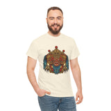 Unisex Balinese Barong Mask Graphic T Shirt Mythical Cultural Warrior Spirit Inspired Tee Tribal Festival Art Streetwear Heavy Cotton Top