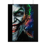 Joker Split Insanity Glossy Poster Bold Gothic Wall Art Dark Psychological Design Fiery Abstract Expression Print for Collectors, Creators, and Visionary Spaces