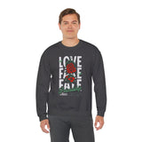 Love Fake Friendship Rose Crewneck Comfortable Unisex Sweatshirt Bold Graphic Streetwear Pullover Empowering Artistic Floral Design For Self Expression Perfect Gift For Friends Birthdays Cozy Days Casual Wear