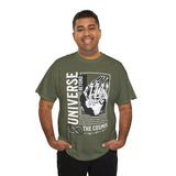 Universe Beyond The Cosmos Unisex Heavy Cotton Tee Graphic Black T Shirt Skeleton Hand Space Infinity Streetwear Futuristic Sci Fi Artistic Fashion Outfit