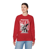 Heavenly Bond Unisex Heavy Blend Crewneck Sweatshirt Graphic Pullover Black Angel And Lion Statue Spiritual Streetwear Bold Futuristic Artistic Fashion Outfit