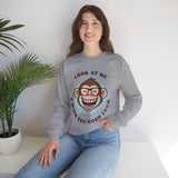 Smiling Monkey Cartoon Good Luck Unisex Sweatshirt Funny Cute Graphic Pullover Positive Vibes Humor Design Cozy Warm Casual Wear Gift For Friends Family