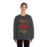 Unisex Deus Vult Crewneck Sweatshirt Medieval Crusader Cross Heavy Blend Fleece Pullover Warrior Knight Inspired Vintage Christian Symbol Streetwear