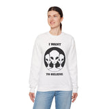 Unisex I Want To Believe Alien Crewneck Sweatshirt UFO Graphic Pullover Extraterrestrial Space Themed Sci Fi Conspiracy Inspired Paranormal Streetwear