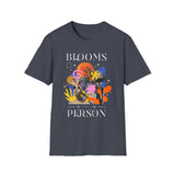 Blooms Person Unisex Softstyle T Shirt Modern Graphic Tee Black Artistic Abstract Colorful Floral Head Design Futuristic Streetwear Creative Fashion Outfit