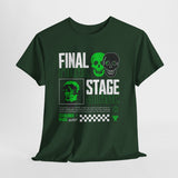 Final Stage Unisex Heavy Cotton Tee Graphic Black T Shirt Skull Neon Green Streetwear Futuristic Cyberpunk Bold Artistic Fashion Outfit