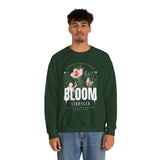 Bloom Stronger Floral Graphic Crewneck Comfortable Unisex Sweatshirt Motivational Streetwear Inspirational Empowerment Design for Self Growth Resilience Perfect Gift for Friends Birthdays Cozy Days Casual Wear