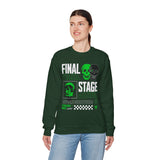Final Stage Unisex Heavy Blend Crewneck Sweatshirt Graphic Pullover Black Skull Neon Green Streetwear Futuristic Cyberpunk Bold Artistic Fashion Outfit