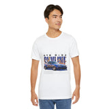Blue Flame Street Racing Car Graphic Unisex Heavy Cotton Tee Bold Drift Style Automotive Streetwear Shirt